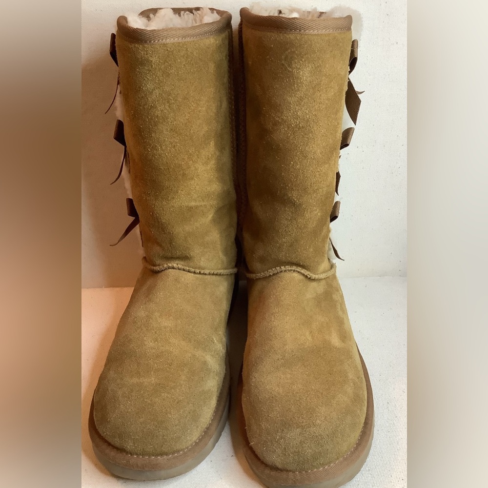 Women's Koolaburra by UGG Victoria Tall Boots Suede Bows Chestnut- Size 9 Wide